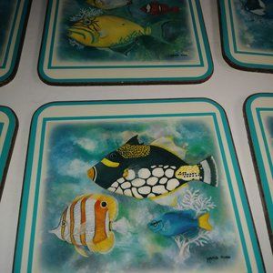 Set of 6 Pimpernel Tropical Fish drink Coasters England cork backed   NO BOX